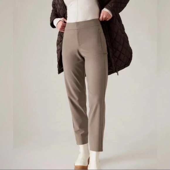 ATHLETA Stellar Mid Rise Slim Pant Dark Taupe Size 14